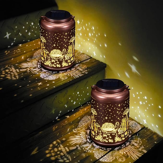 2 Pack Turtle Solar Lights Outdoor Waterproof Hanging Solar Lantern Outdoor Gifts for Women Mom, Outdoor Lights for Patio Yard, Lawn, Tabletop, Pathway, Landscape, Garden Decor, BY-DL-2PC-4