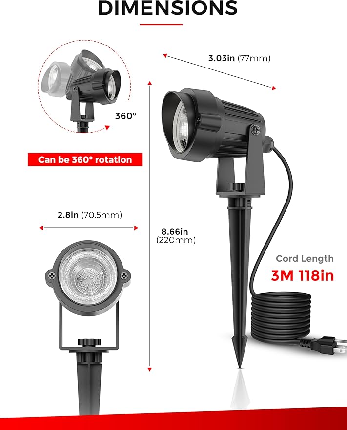 LOHAS Landscape Red Christmas Spot Lights Outdoor, 10W Dusk to Dawn Sensor LED Spotlights for Yard, IP66 Waterproof Pathway Garden Outside Lights, 9.84-ft Cord, Red Lawn Decor Lamp, UL Listed,2 Pack