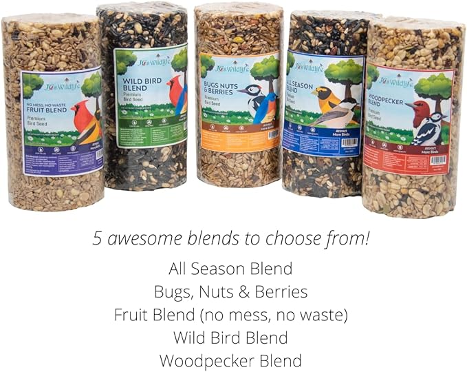 JCs Wildlife All Season Blend Premium Bird Seed Small Cylinder with Hole, 1.75 lb (6 Cylinder)