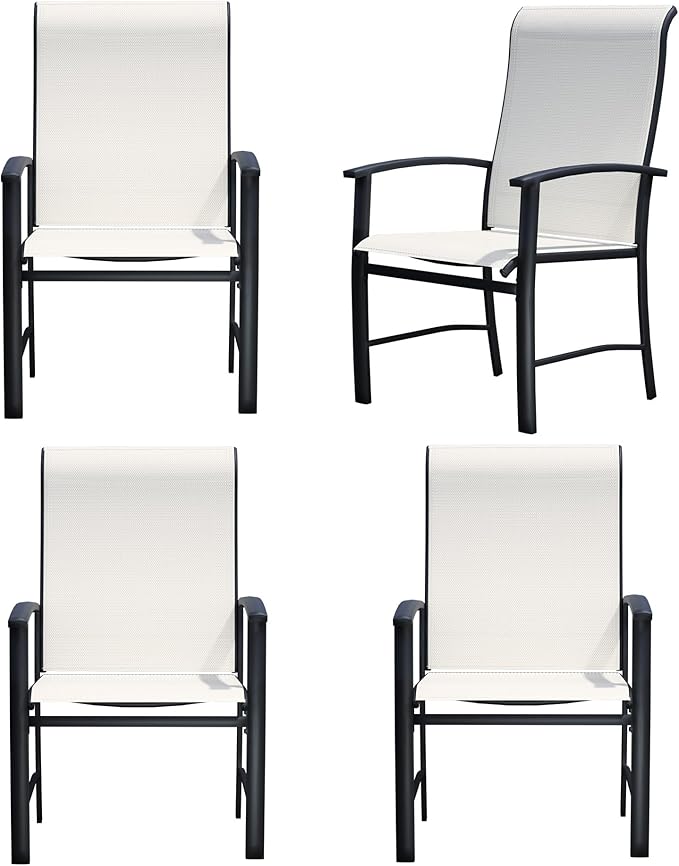 Outdoor Dining Chairs Set of 4, Stackable Patio Chairs with Metal Frame & Textilene Fabric, Perfect for Patio Garden Deck, Oyster