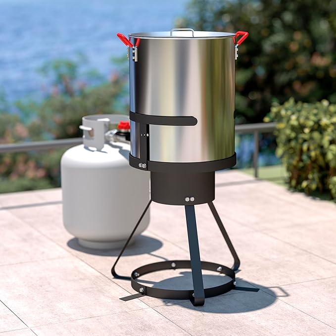 30 Qt Aluminum Turkey Fryer Pot with Stockpot Basket & 50,000 BTU Propane Gas Burner, Outdoor Deep Fryer & Seafood Boil Pot-Outdoor Cooker for Crawfish, Crab, Shrimp and Frying