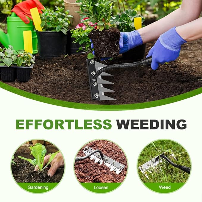 2025 Upgrade Iron Weeding Rake 2.0, 5/6/7/8 Teeth Carbon Steel Garden Weeder Rakes, Iron Rake for Yard Lawn and Garden, Heavy-Duty Garden Hand Weeder Puller Tool for Gardening and Weedings (8 Teeth)