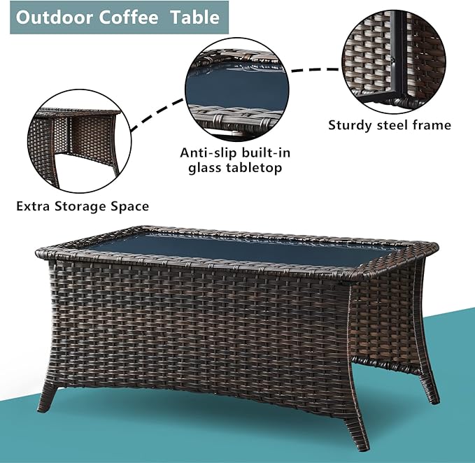 Rilyson 6 Piece Outdoor Patio Furniture Set - Rattan Wicker Patio Conversation Sets with 2 Swivel Rocker Chairs,2 Ottomans,1 Loveseat and 1 Coffee Table for Outside Porch Deck Backyard(Brown/Beige)