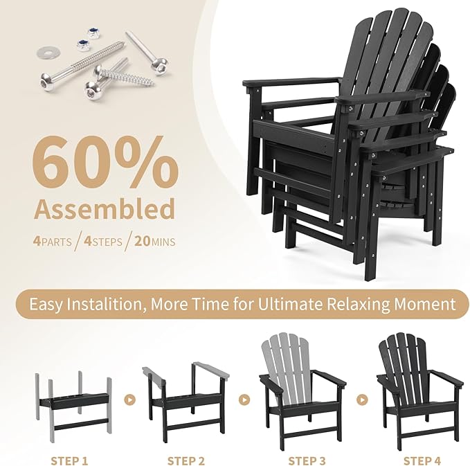 Stackable Adirondack Chairs Set of 6, Space Saving HDPE All-Weather Fire Pit Chair with Cover for Outdoor Lawn Porch Deck
