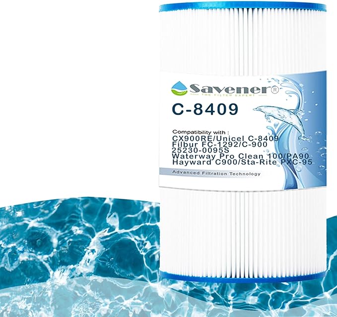 Savener® C-8409 Pool Filter Cartridge, Replaces Hayward C900, CX900RE, Unicel C-8409, Filbur FC-1292, Sta-Rite PXC-95, Waterway Pro Clean 100, C-900, PA90, 25230-0095S, 90 Sq. Ft, 1 Pack