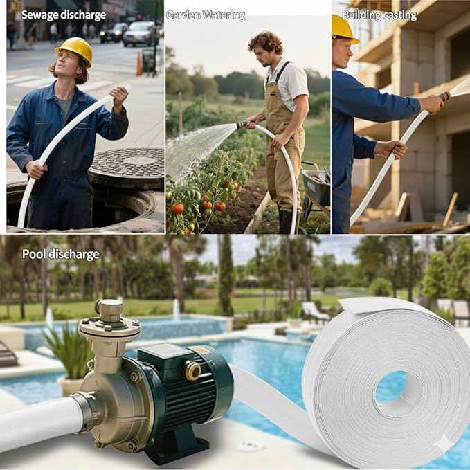 1.5" x 100' Pool Backwash Hose: Pool Drain Hose, Sump Pump Hose with Heavy-Duty 3-Layer, Lightweight, Kink-Resistant for Pool Drain, Irrigation, White