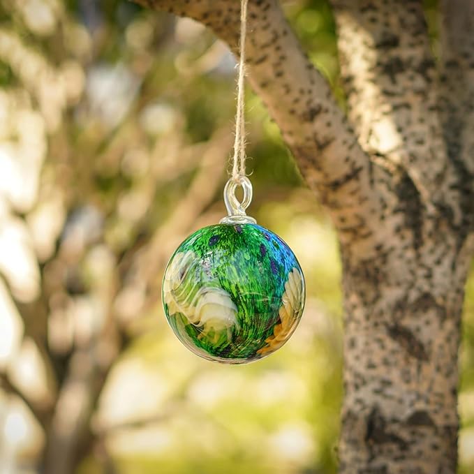 QFkris 4" Hanging Gazing Balls for Gardens Decorative Outdoor Hand-Blown Glass Ornament Friendship Balls Witch Ball for Women