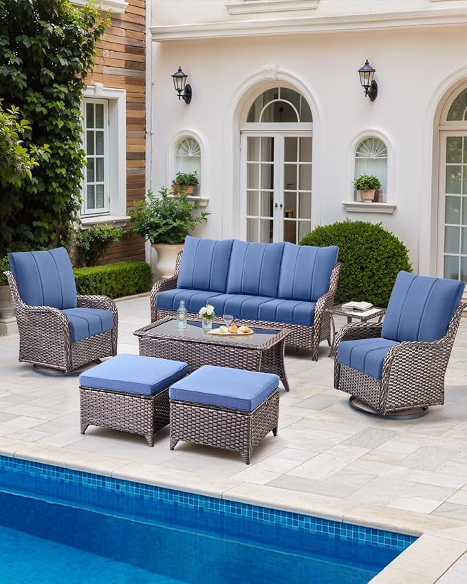 Luxury 24x24x6 Inch Kitty Outdoor Cushions for 5 Peice Patio Set - Set of 5 Outside Deep Seat Cushion for Porch Furniture Dining Rocking Glider Loveseat Sectional Sofa - Navy Blue