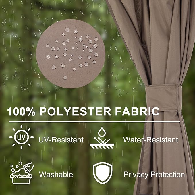 BPS 10' x 10' Gazebo Curtain Privacy 4-Panel Sidewall Outdoor Replacement Shade (Only Curtain)