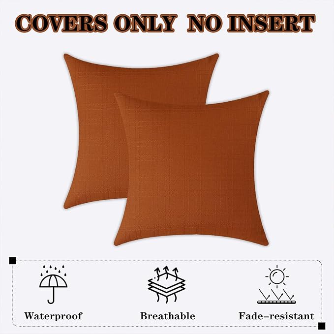 Kevin Textile Pack of 2 Outdoor Waterproof Pillow Covers Checkered Decorative Cushions Sham Throw Pillowcases Shell for Patio Tent Garden Couch Bed Sofa 20x20 Inch Burnt Orange