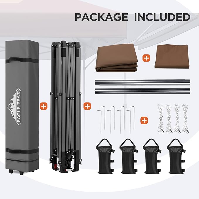 EAGLE PEAK 17x10 Pop up Gazebo Canopy Tent Outdoor Instant Canopy Shelter with Adjustable Dual Half Awnings (Brown)
