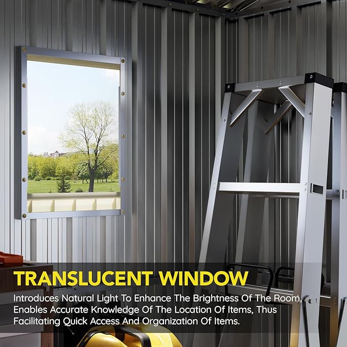 6x8FT Outdoor Metal Storage Shed with Floor Frame,Double Door, 1 Clear Window, Tool Shed for Garden, Patio, Backyard