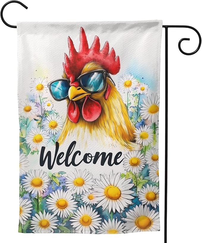 Rooster Garden Flag Vertical Double Sided Outdoor Yard Flags 12.5x18 Inch Burlap Banners for House Lawn