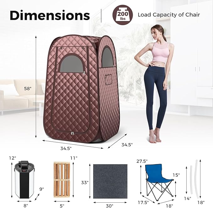 Giantex Portable Sauna, Full Body Steam Sauna w/ 3L Steam Box, Remote Control, Wood Foot Roller & Foldable Chair, Pop-Up Sauna Box for Single Person, Lightweight Personal Sauna Tent for Home (Coffee)