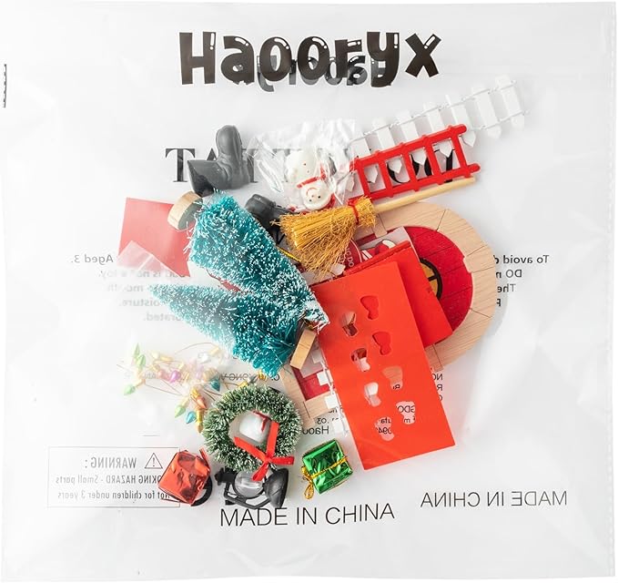 Haooryx Christmas Miniature Fairy Door - 22Pcs Christmas Winter Magic Wooden Miniature Fairy Doors Accessories Elf Magic Door Wall Fairies Magical Door Decoration Xmas Party Outdoor Decor (Wood Edge)