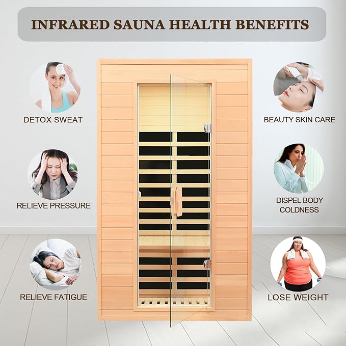 2 Person Infrared Sauna, Low EMF FAR Infrared Sauna for Home, 1500 Watts Canadian Hemlock Indoor Saunas with LED Reading Lamp, LCD Display-Control, Blue-Tooth Audio