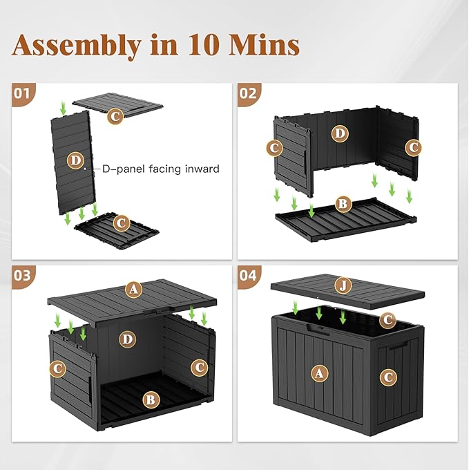 Outdoor Storage Box, Deck Box Waterproof 45 Gallon, Resin Outside Storage, Storage Bin for Package Delivery, Patio Furniture Cushion, Pool Accessories, Weatherproof and UV Resistant, Black