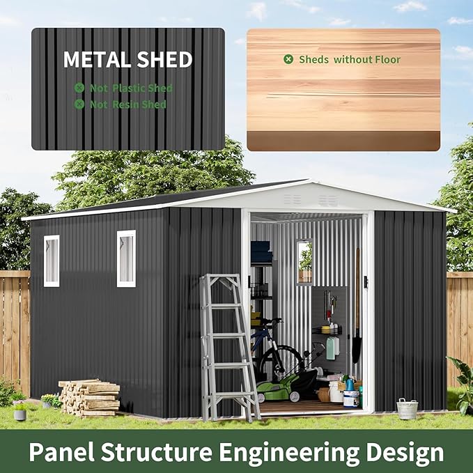 10FT x 8FT Outdoor Storage, Metal Anti-Corrosion Utility Tool House with Lockable Door & Shutter Vents,Outdoor Waterproof Garden Tool Storage Sheds