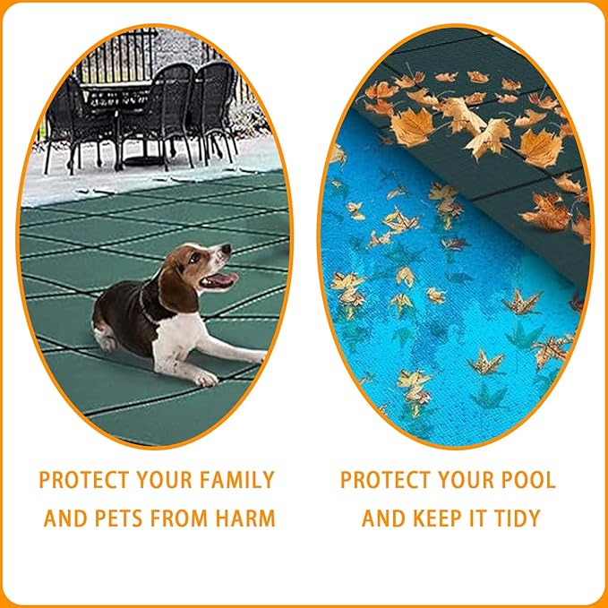 Swimming Pool Safety Underground Pool Cover, Swimming Pool Safety Cover, Cold Resistant Pool Cover 16' X 40' Contains All Hardware for Installation, Sturdy and wear-Resistant, Green