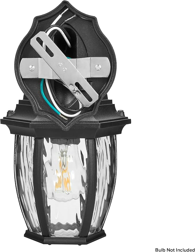 Maxxima Outdoor Wall Light with Clear Water Glass, Patio or Porch Sconce Fixture, Ideal for Exterior Decor Lighting, Black, E26 Socket, Bulb Not Included