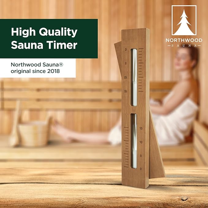 Sauna Sand Timer - Handmade from Canadian Red Cedar Wood - Wall-Mounted Rotating 15-Minute Hourglass with White Sand