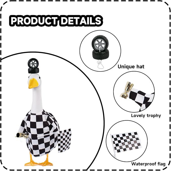 Porch Goose Outfits Cement Goose Race Car Driver Costume Clothing Racer Jumpsuit Clothes Goose Racing Suit Accessories