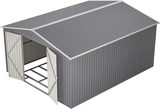 11x13 FT Outdoor Metal Storage Shed with Floor Frame, 140.5 sq.ft Heavy-Duty Garden Tool Shed with Double Doors, Waterproof Roof, All-Weather Steel Utility Shed for Backyard, Lawn, Patio