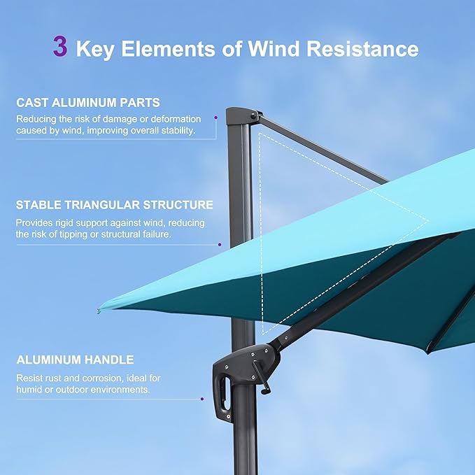 PURPLE LEAF 10ft Cantilever Outdoor Umbrella with Base Large Patio Umbrella Hanging Double Top Square Offset Umbrella with 360°Rotation Tilting Outdoor Patio Turquiose