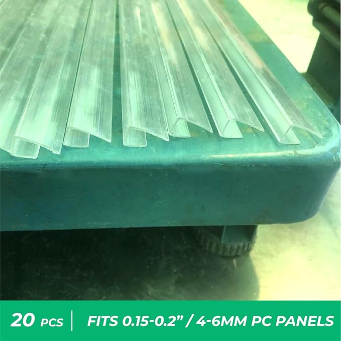 Polycarbonate Greenhouse Panels U Connector - 20 Pieces, 2ft Length, Prevent Dust, Rain & Moisture from Getting into Twin-Wall Panels, Fit 6mm or 4mm (0.2 in) Panels (U Connectors 6mm-2ft)