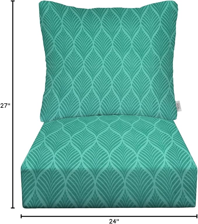 RSH DECOR: Deep Seating Cushion with Pillow Back | 24” x 27” Seat | All-Weather Spun Fabric | Water and Fade-Resistant | Outdoor Chair Cushion Set for Patio Furniture | Fenbrook Teal
