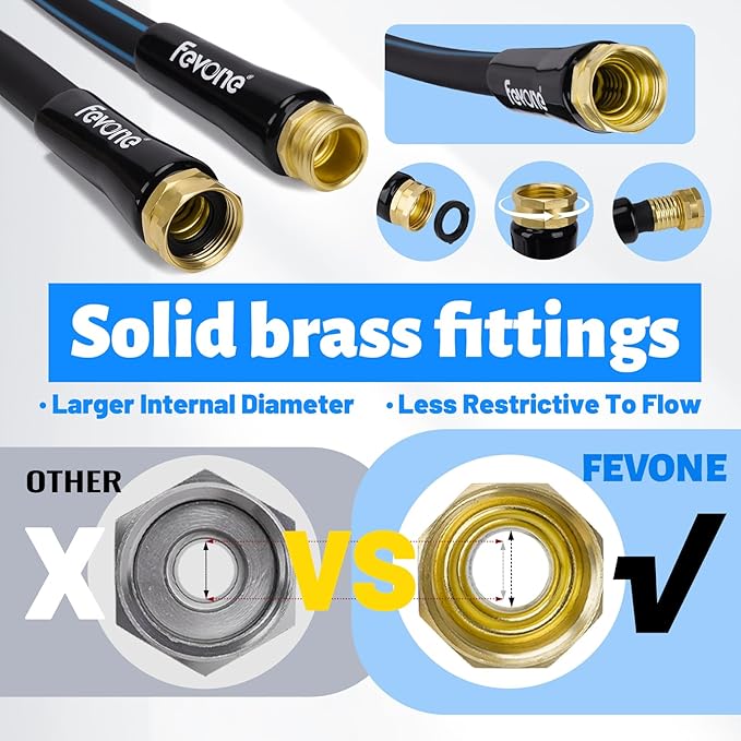 Fevone Garden Hose 100 ft., Lightweight Hybrid Water Hose, Flexible and Durable, Leak-Free Connections