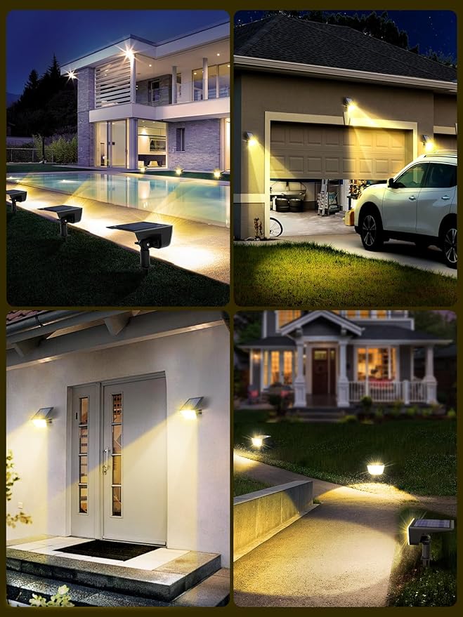 Solar Spot Lights Outdoor, Ultra Bright Solar Garden Lights Warm White, IP68 Waterproof Landscape Spotlights, 800LM 2700K for Yard Garden Wall Driveway, 2 Pack