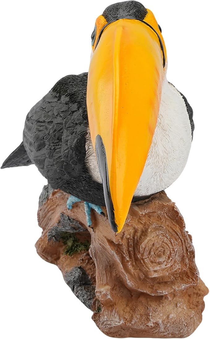 Elenon Toucan on Stump Garden Statue Decorative, Adorable Flower Bed 11 inch High Lifelike Bird Animal Outdoor Decor, Funny Yard Patio Art Sculptures Table Ornament, Yellow Mouth