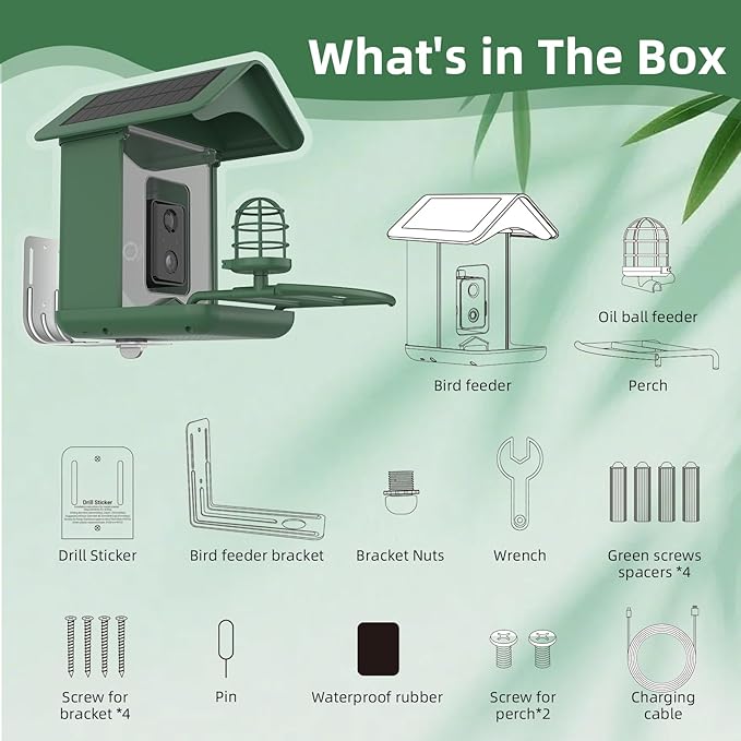 Smart Bird Feeder with Camera Solar Powered,AI Species Identify,2K HD Auto Capture Video,Instant Arrival Alerts,2L Large Capacity,IP65 Waterproof,Hummingbird Feeders for Outdoors,Gift for BirdLovers