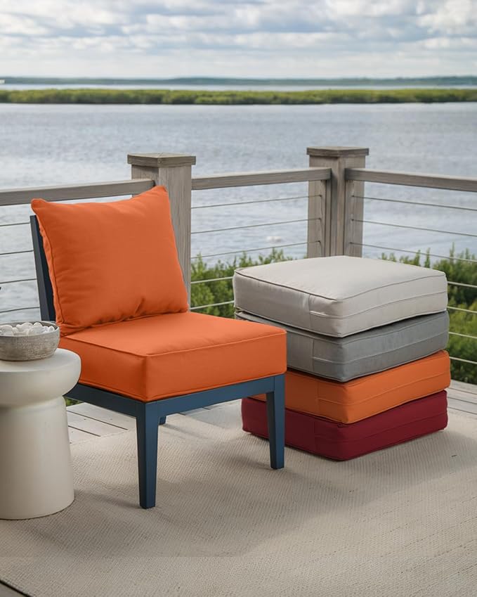 Luxury 24x24x6 Inch Patio Chair Cushions Set of 3 - Memory Foam Deep Seat Water-Resistant Patio Cushion for Lawn Dining Rocking Swivel Chairs Loveseat 3-Seater Sectional Sofa - Orange