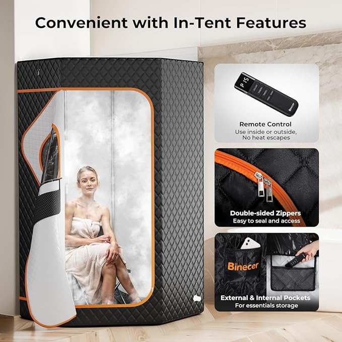 Portable Sauna Box, Steam Sauna Portable Sauna for Home, Sauna Tent with 3L 1200W Steamer, Folding Chair, 15 Heating Speeds for Personal Indoor Sauna-Black