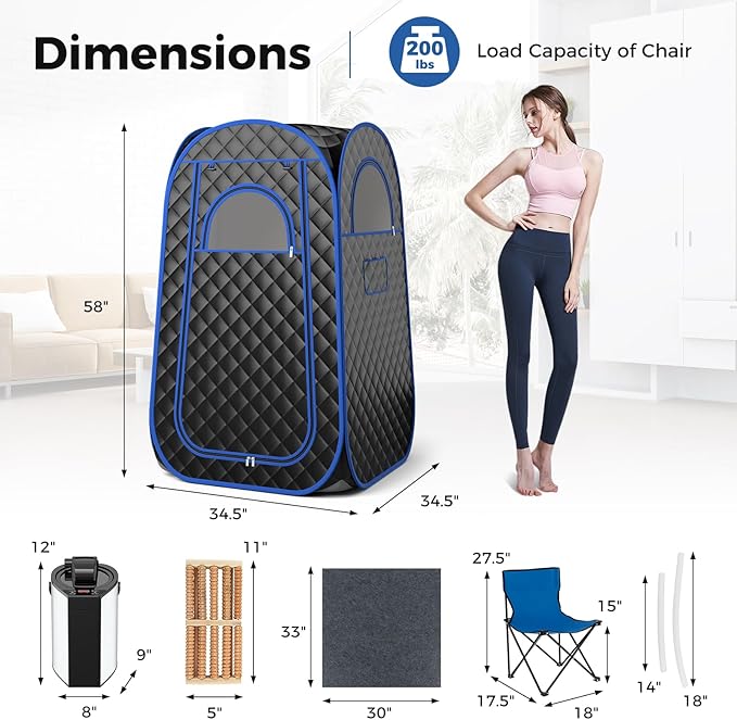 Giantex Portable Sauna, Full Body Steam Sauna w/ 3L Steam Box, Remote Control, Wood Foot Roller & Foldable Chair, Pop-Up Sauna Box for Single Person, Lightweight Personal Sauna Tent for Home (Black)