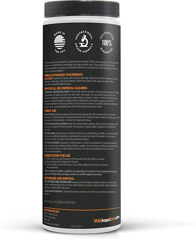 Non-Chlorine Spa Shock for Hot tub - Chlorine Free Tub Treatment & Enhanced to Assist Bromine Suitable Oxidizer Oxidizing by AquaDoc