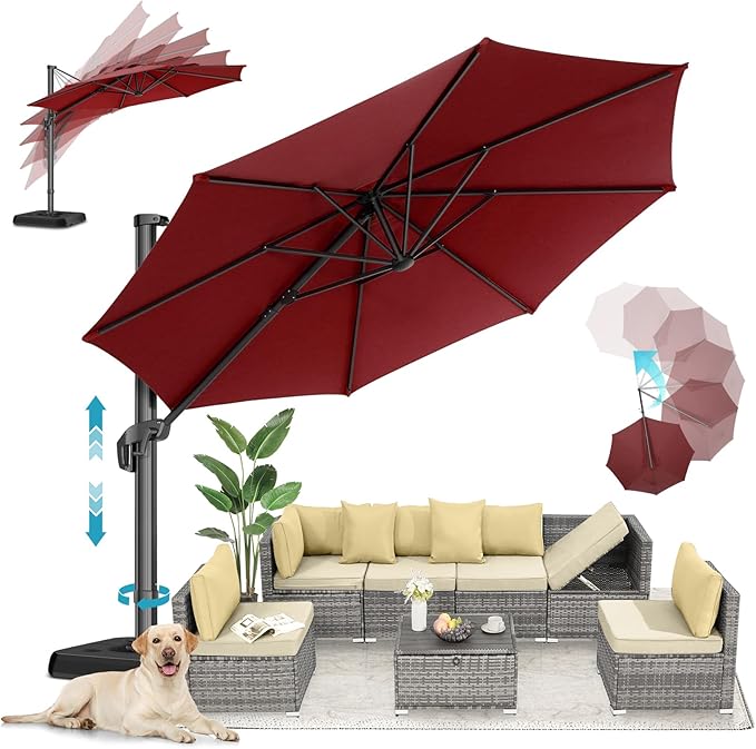 HOTIME10ft Large Cantilever Patio Umbrellas - Upgrade and Intensify - with 360 Rotation and 5 Angles Adjustment - Aluminum Offset Pool Umbrella Square Outdoor Umbrella for Patio Garden Deck Pool