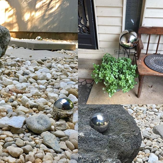 20cm/8inch Diameter Gazing Globe Mirror Ball,Red Stainless Steel Polished Reflective Smooth Garden Sphere,Colorful and Shiny Addition to Any Garden or Home