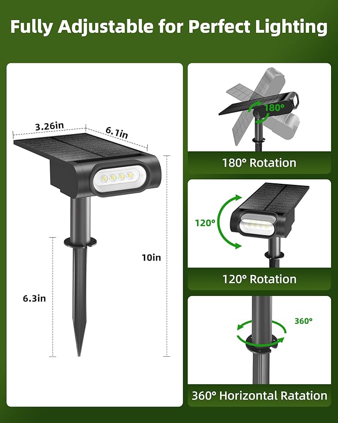 EZVALO Solar Spot Lights Outdoor Waterproof IP67, 3 Lighting Modes Landscape Spotlights, Efficient King-Size LEDs, Solar Powered for Garden Yard Pathway (2Pack-Warm White)