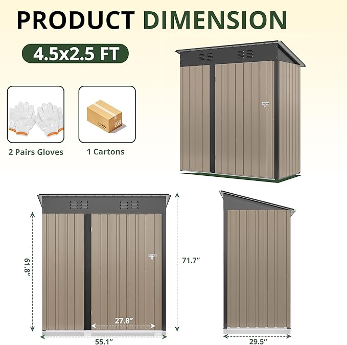 5x3 FT Outdoor Storage Shed, Garden Shed with Updated Frame Structure and Lockable Doors, Metal Tool Sheds for Backyard Garden Patio Lawn,Brown