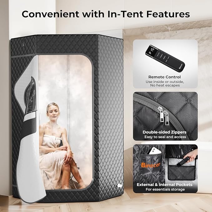 Sauna Box, Portable Steam Sauna, Portable Sauna for Home, Sauna Tent with 3L 1200w Steamer, 15 Levels for Personal Sauna-Grey