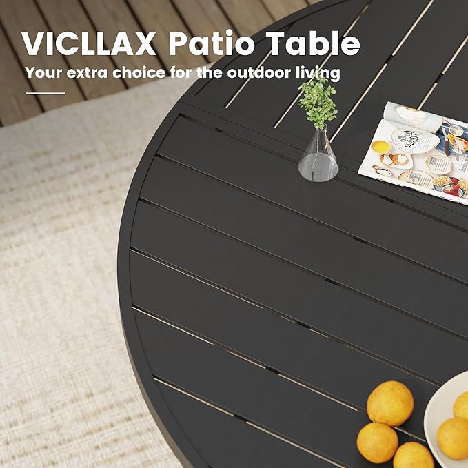 VICLLAX Outdoor Patio Round Dining Table, 54"x 54" Spliced Metal Tabletop for Deck Lawn Garden Backyard, Black