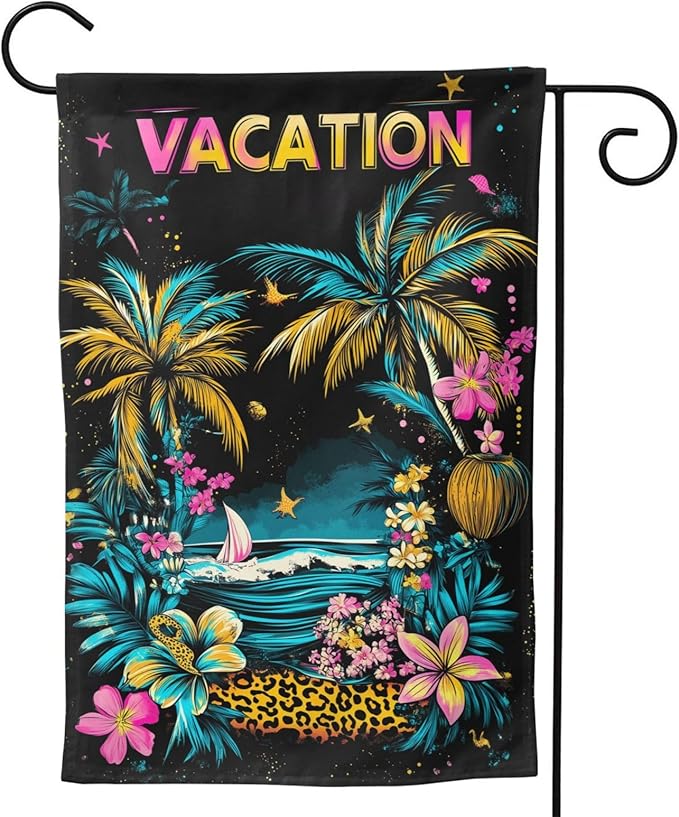Vacation Garden Flag Vertical Double Sided Outdoor Yard Flags 12.5x18 Inch Burlap Banners for House Lawn