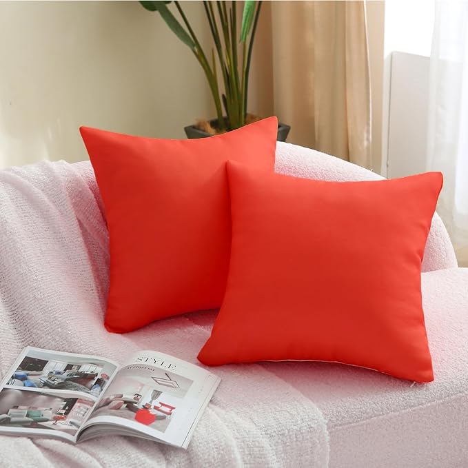 18" x 18" Throw Pillows, Outdoor Waterproof Pillows with Inserts, Square Decorative Pillows for Patio Furniture Garden Couch Sofa Home(Red, Set of 2)