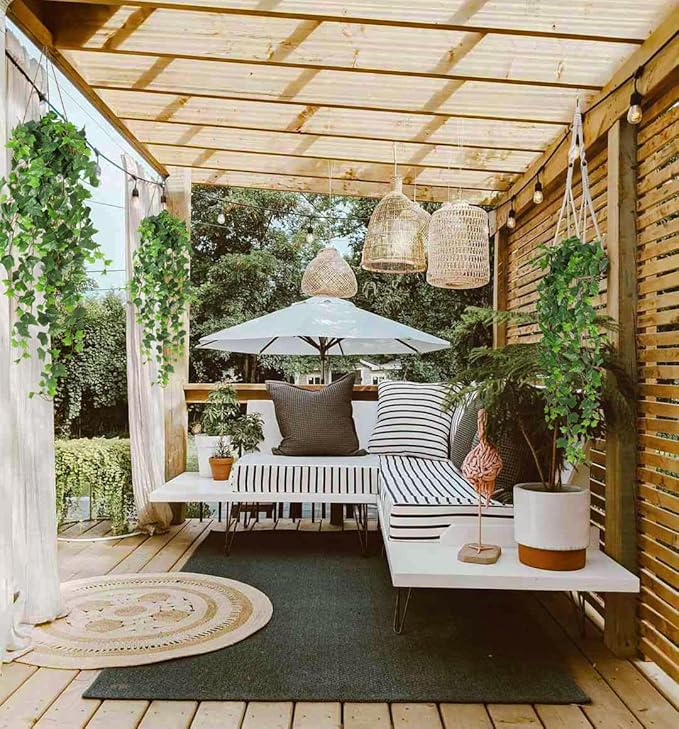 RECUTMS 39.4’’ Artificial Ivy Hanging Garland Leaves Vine Plants Real Touch Faux Plastic Wall Greenery for Home Garden Veranda Door Shelf Indoor Outdoor Decoration Set of 2