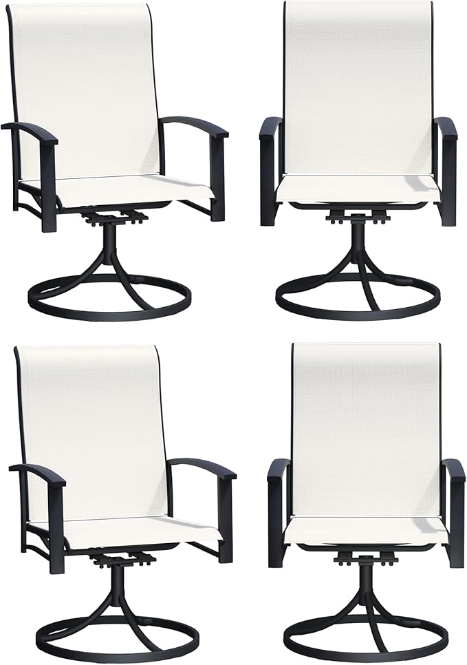 Patio Swivel Chairs Set of 4, Outdoor Swivel Chairs with Armrest, High Back Patio Chair with Metal Frame, All-Weather Outdoor Dining Chair for Deck, Porch and Lawn, Oyster Beige