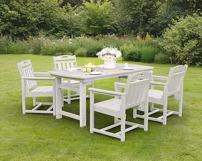 Ciokea HDPE Outdoor Dining Set 5-Piece Patio Table and Chairs with Umbrella Hole, All-Weather Patio Dining Set for 4, Durable Patio Furniture Set for Backyard, Garden, Lawn & Poolside, White