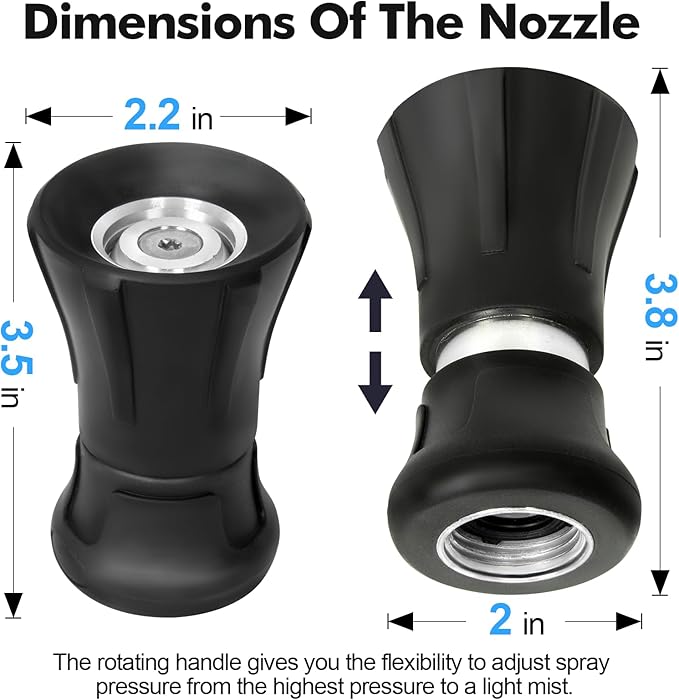 SPECILITE 5/8" Hot/Cold Water Hose 50 ft with High Flow Nozzle,Heavy Duty Flexible Rubber Garden Hose -50℉ to 158℉ With 3/4" Stainless Steel Fittings for Yard, Outdoor, Farm, Lightweight, Black